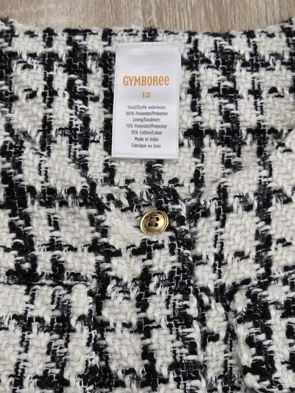 Gymboree Petit Paris Girls Black & Cream Tweed Shift Sleeveless Dress Size 12
